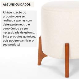 Puff Belluno Decorativo Tecido Linho Banqueta Redondo Pés de Madeira Maciça - 6