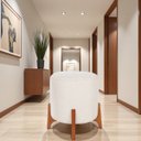 Ver imagem 1 de Puff Belluno Decorativo Tecido Linho Banqueta Redondo Pés de Madeira Maciça