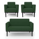 Ver imagem 1 de Sofá Namoradeira com 2 Poltronas Base de Madeira Fixa Preto Marisa Veludo Verde D03 - D’Rossi
