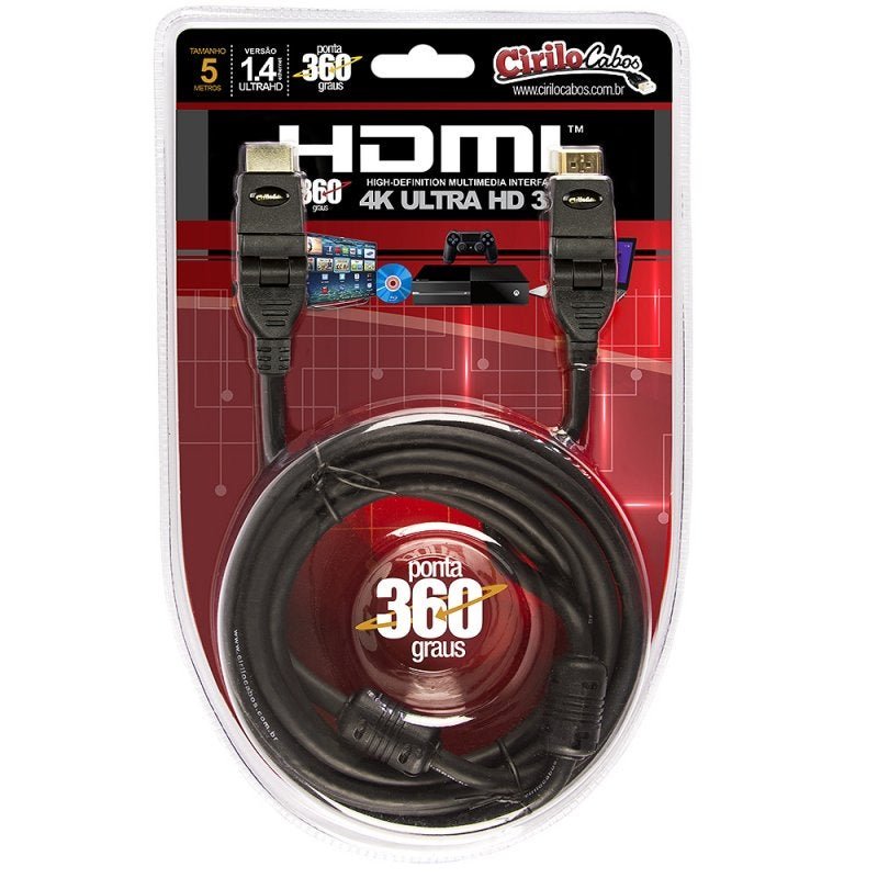 Cabo HDMI 1.4, 360 Graus, 4K Ultra Hd, 5 Metros - Cirilo Cabos - 1