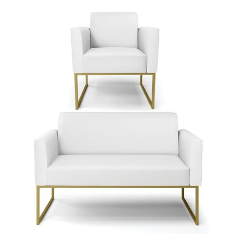 Sofá Namoradeira com Poltrona Base Industrial Dourado Marisa Corino
