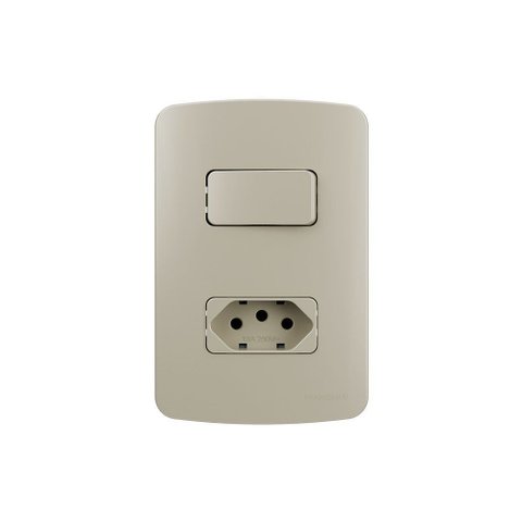 Interruptor Simples 10a e Tomada 2p+t 10a Margirius B3 Colors com Placa 4x2 Pérola