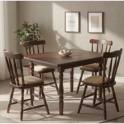 Jogo de Jantar Conjunto Colonial Soft Estofado Mesa Imbuia 4 Cadeiras Sala de Jantar Cozinha