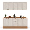 Ver imagem 5 de Cozinha Pérola 200cm 4 Peças com Rodapé e Tampo Off White/Freijó Yescasa