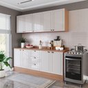 Ver imagem 1 de Cozinha Pérola 200cm 4 Peças com Rodapé e Tampo Off White/Freijó Yescasa