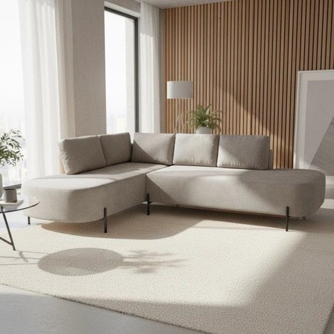 Sofá de Canto Orgânico 4 Lugares 272cm Base de Ferro Chaise Esquerda Luna Yescasa