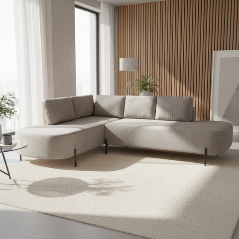 Sofá de Canto Orgânico 4 Lugares 265cm Base de Ferro Chaise Esquerda Luna Yescasa