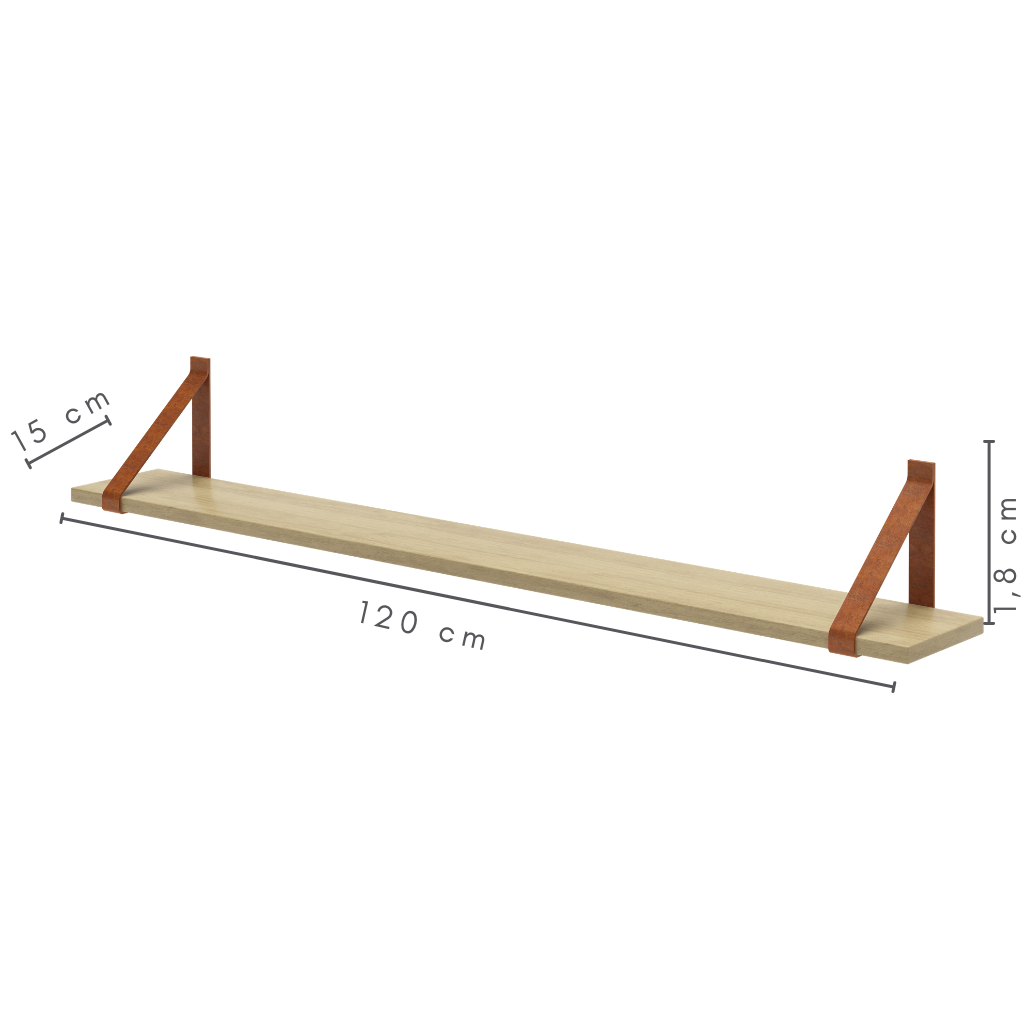 Prateleira de Parede 120 Cm em Mdf com Alça de Couro Sintético Cor Carvalho - 9