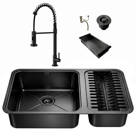 Kit Cuba Dupla Gourmet 64x40 Inox 304 com Torneira Retrátil Brinovar Luxo