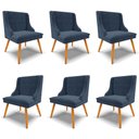 Ver imagem 1 de Kit 6 Cadeiras Decorativas Sala de Jantar Pés Palito de Madeira Firenze Suede Azul Marinho/Natural G