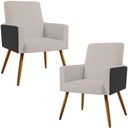 Ver imagem 1 de Kit 02 Poltronas Decorativa Maria W01 Pés Palito Linho Bege Couríssimo Preto - Lyam Decor