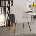 Ver imagem 2 de Kit 02 Poltronas Decorativa Maria W01 Pés Palito Linho Bege Couríssimo Preto - Lyam Decor