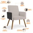 Ver imagem 4 de Kit 02 Poltronas Decorativa Maria W01 Pés Palito Linho Bege Couríssimo Preto - Lyam Decor