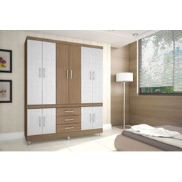 Guarda-Roupa Roupeiro Araplac 10 Portas e 3 Gavetas com Pés - Noce Linho - 5 Guarda-Roupa Roupeiro Araplac 10 Portas e 3 Gavetas com Pés - Noce Linho - 5