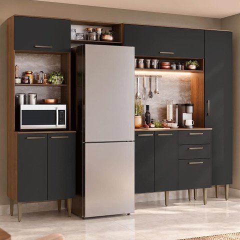 Cozinha Compacta Lille 8 Portas 2 Gavetas MDP 265cm Rustic Madesa