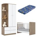 Ver imagem 1 de Berço e Guarda Roupa Infantil Labirinto Rústico Branco Brilho com Colchão Ortobom - Henn