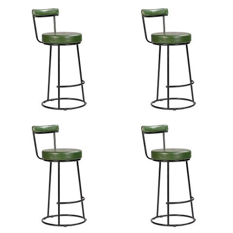 Banqueta Alta Cozinha 70cm Encosto Industrial Aço Kit 4 Ziria Pu Verde S02 - D’Rossi