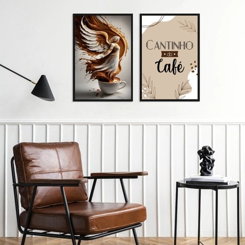 Kit 2 Quadros Cantinho do Café Abençoado 45x34cm - com Vidro:moldura Preta