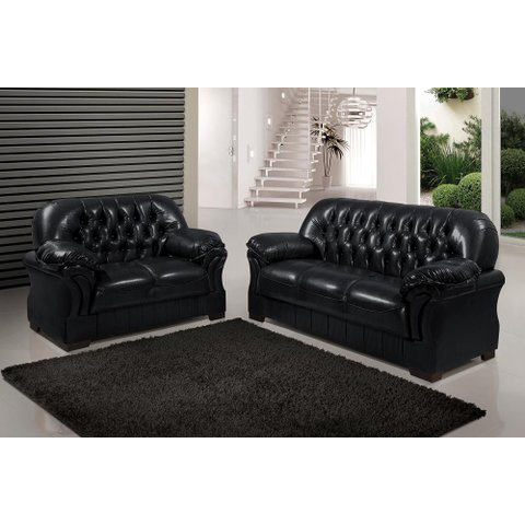 Sofá Rei Conjunto 2 e 3 Lugares Couríssimo Capitonê Preto 851 Império Estofados