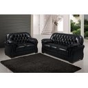 Ver imagem 1 de Sofá Rei Conjunto 2 e 3 Lugares Couríssimo Capitonê Preto 851 Império Estofados