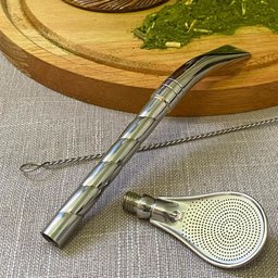 Bomba Inox para Chimarrão Mate Tererê Bojo Pera 19cm Mil Furos com Rosca - 2