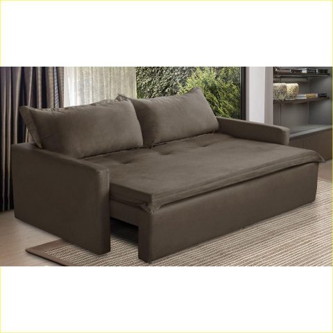 Sofá sem Caixa Retrátil e Reclinável 2,00m com Molas Karla Suede Marrom Rover & Beato