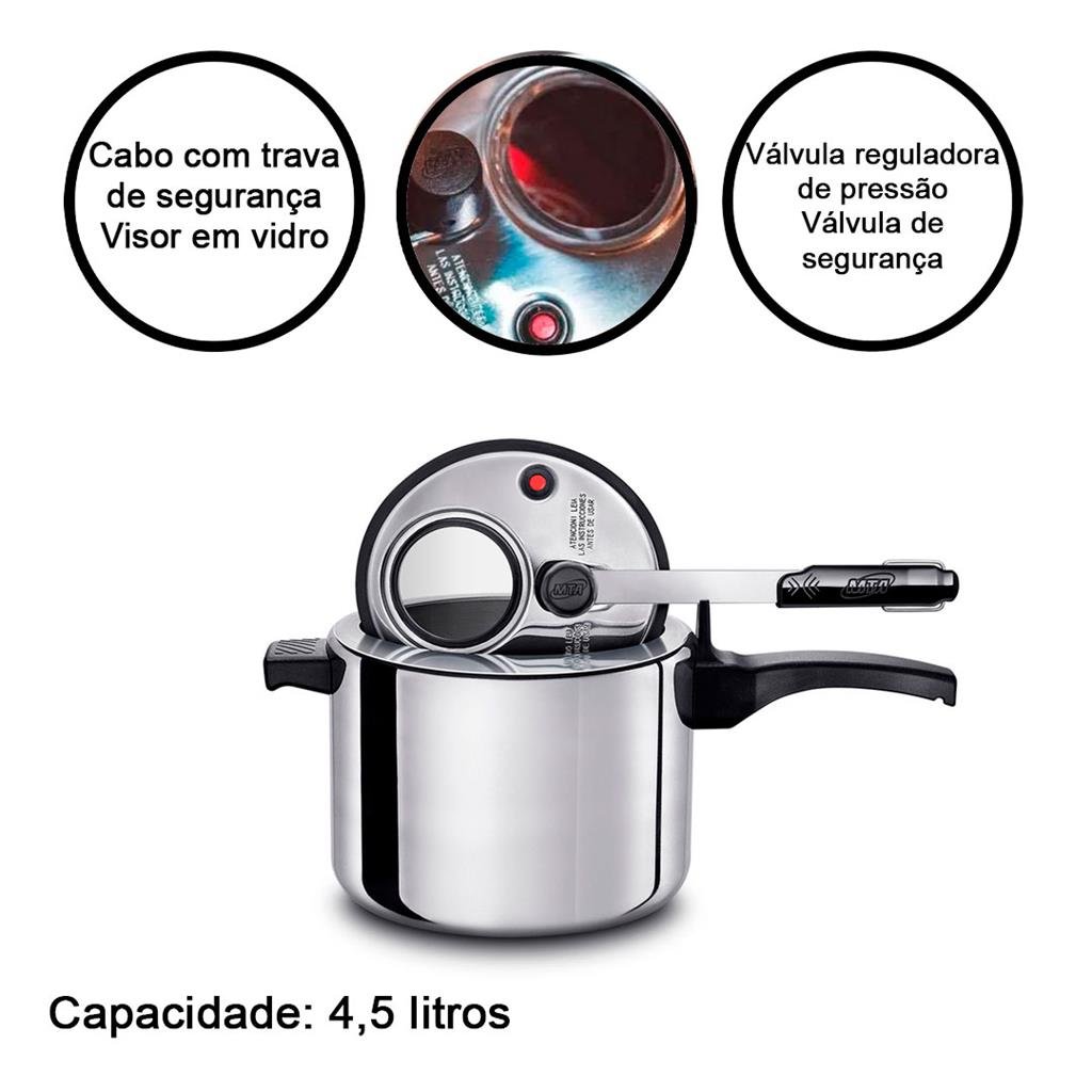 PANELA DE PRESSAO ALUMINIO POLIDO COM VISOR 4,5L MTA - 2