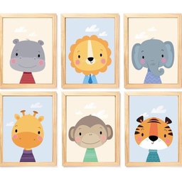Quadro Infantil Safari 6 Un A4 Vidro e Pendurador - 6