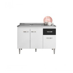 Balcão Gabinete para Pia Gabriela sem Tampo 120cm 3 Portas 1 Gaveta Branco - 3