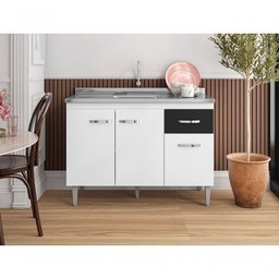 Balcão Gabinete para Pia Gabriela sem Tampo 120cm 3 Portas 1 Gaveta Branco - 5