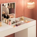 Ver imagem 3 de Escrivaninha Penteadeira Love Vidro de Correr Espelho Prateleira e Nicho – Design Moderno -