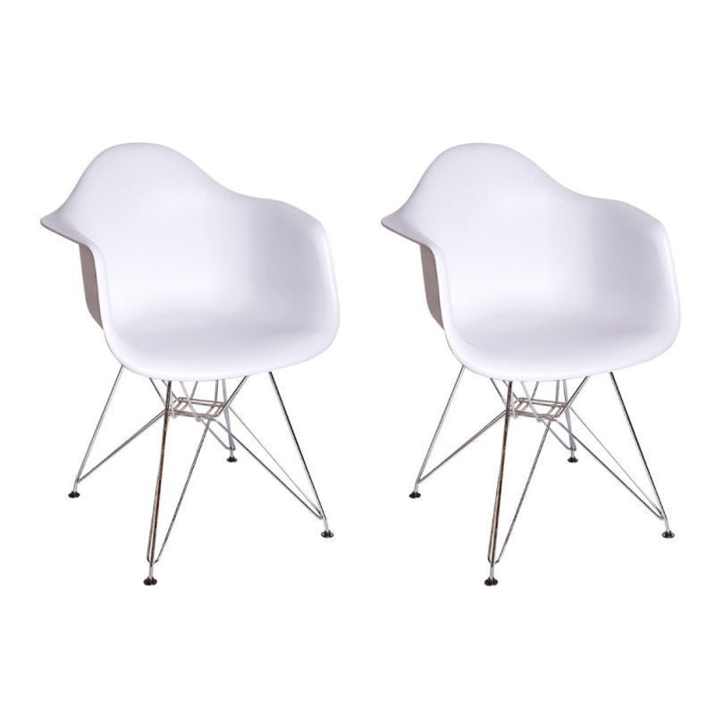 Kit 2 Cadeiras Charles Eames Eiffel com Braços - Base Metal - Branco - 1