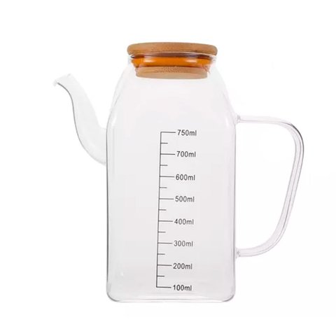 Galheteiro Azeiteiro Vinagreiro de Vidro Borosilicato com Tampa de Bambo 750ml