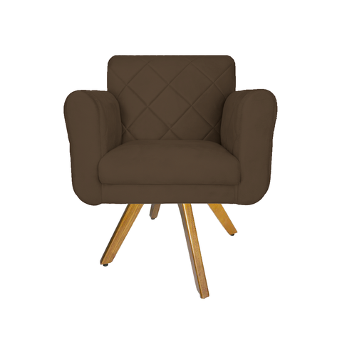 Poltrona Decorativa Com Base Giratória De Madeira Recepção Isabella Corano Marrom - LM DECOR