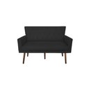 Ver imagem 1 de Namoradeira Decorativa Aurora Suede Preto Pés Madeira Ms Decor