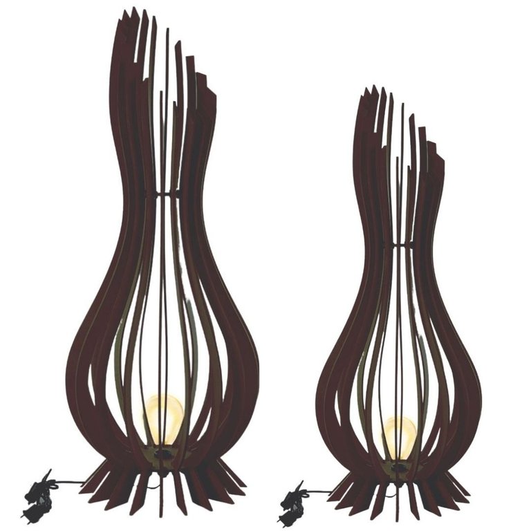 Abajur Grande de Chão ANA MARIA MDF Luminária -:Preto/Kit com 2 - 90x28cm e 75x23cm