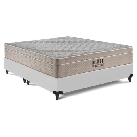 Cama Box com Colchão Queen Airtech Spring Pocket Molas Ensacadas Malha Branco Ortobom