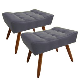 Conjunto Sofá Compact 2 metros retrátil e reclinável com Molas Espirais e 2 Puffs Suede Cinza - Sofá - 4