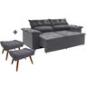 Conjunto Sofá Compact 2 metros retrátil e reclinável com Molas Espirais e 2 Puffs Suede Cinza - Sofá - 2