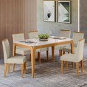Ver imagem 2 de Conjunto Sala de Jantar Mesa Aurea 160x90 6 Cadeiras Cecilia Ype/off White/veludo Nude