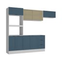 Ver imagem 2 de Cozinha Compacta Planejada 4 Peças 1 Paneleiro Torre Quente 2 Aéreos 1 Balcão Soho CabeCasa MadeiraOriginals Azul/Branco