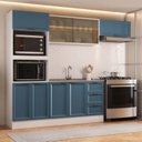 Ver imagem 1 de Cozinha Compacta Planejada 4 Peças 1 Paneleiro Torre Quente 2 Aéreos 1 Balcão Soho CabeCasa MadeiraOriginals Azul/Branco