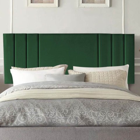 Painel Estofado Luxo Grécia 140cm Casal para Cama Box Suede Verde Musgo - Gat Magazine