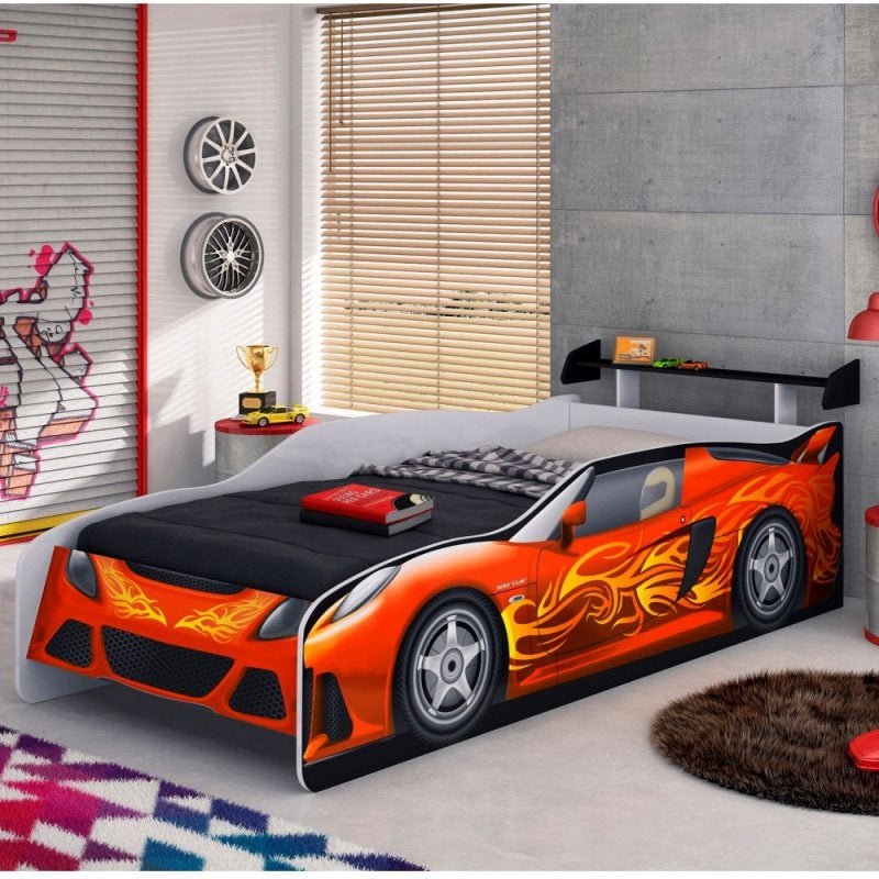 Cama Sport Car Infantil com Pintura Serigrafia e UV Branco Fosco/ Vermelho - 1