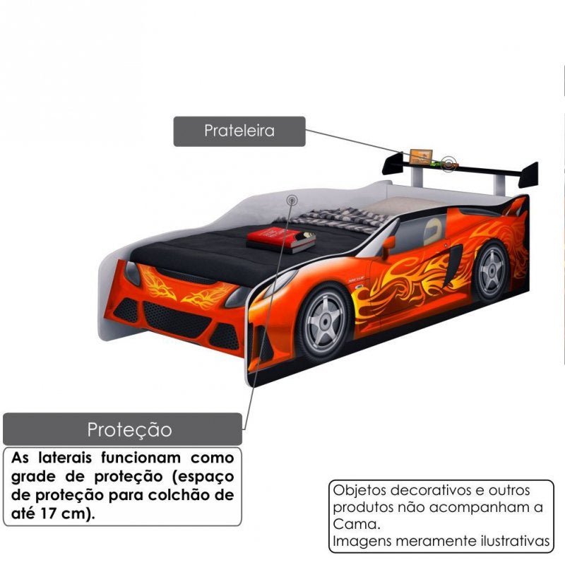 Cama Sport Car Infantil com Pintura Serigrafia e UV Branco Fosco/ Vermelho - 3