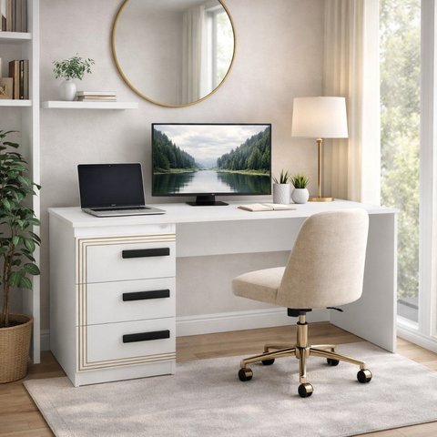 Escrivaninha para Escritório Valência 3 Gavetas 163cm Branco