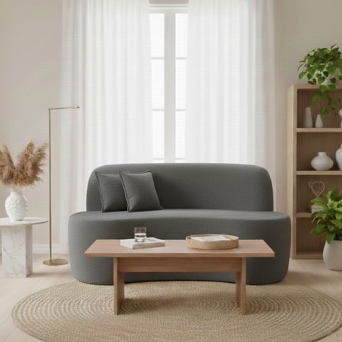 Sofá Minimalista Orgânico 2 Lugares Sala Bouclé:bouclé Cinza Chumbo