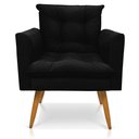 Ver imagem 5 de Kit 2 Poltronas e Namoradeira 2 Lugares Olivia Suede Preto Pés Palito Castanho - Pallazio
