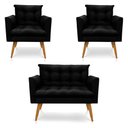 Ver imagem 1 de Kit 2 Poltronas e Namoradeira 2 Lugares Olivia Suede Preto Pés Palito Castanho - Pallazio