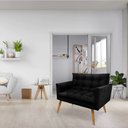 Ver imagem 3 de Kit 2 Poltronas e Namoradeira 2 Lugares Olivia Suede Preto Pés Palito Castanho - Pallazio